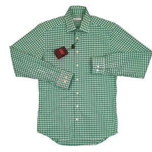 NEW Etro Fine Shirt! e 38 US 15 (Small)  Green & White Gingham  Check Pattern